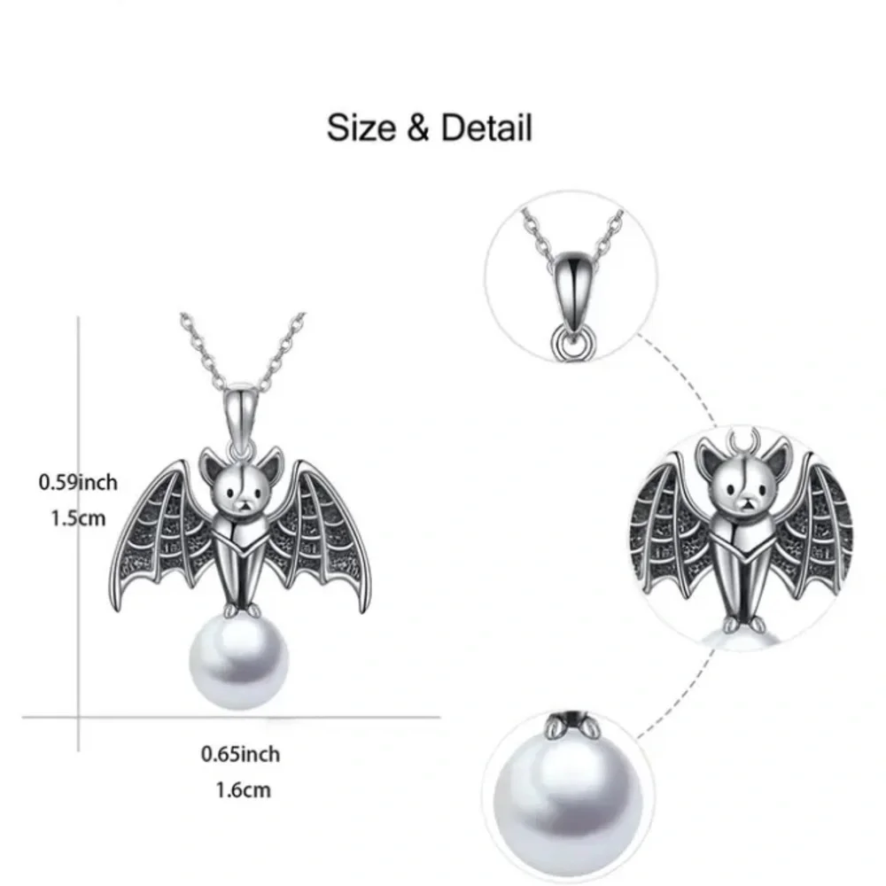 Cute Bat Pendant Necklace With Pearl